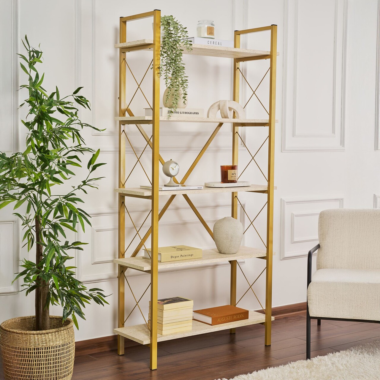 Corp biblioteca, Nordure, Elysian, Travertin / Auriu - imagine 7